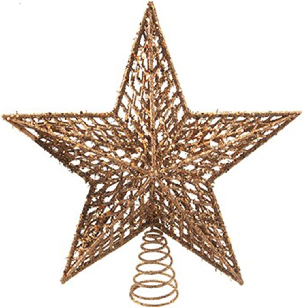 Festive Productions 33cm 5-Pointed Cut-Out Pattern Plastic Christmas Tree Topper - Gold Colour - Deluxe Christmas Tree Topper - Christmas Tree Decoration