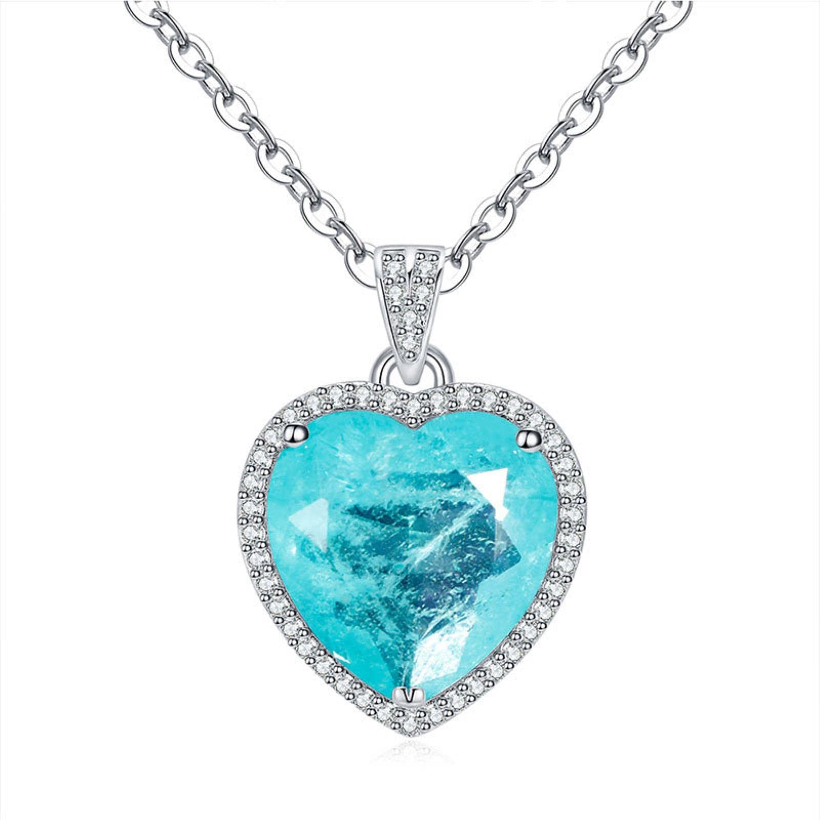 Delicate Heart Paraiba Jewelry Necklace 925 Silver Gemstone Pendant for Women Wedding Anniversary Party Jewelry Gift