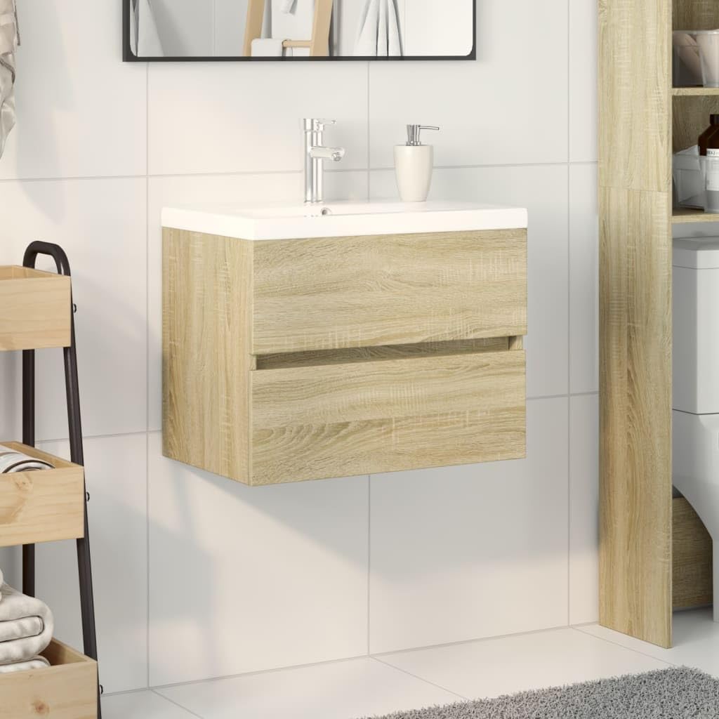 2-częściowy zestaw mebli łazienkowych, szafka pod umywalkę z ceramiki i materiału drewnopochodnego, 60 x 38,5 x 45 cm, wisząca z dużą ilością miejsca do przechowywania i półką do łazienki i WC