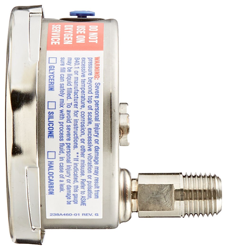 Ashcroft Duralife Type 1009SW Stainless Steel PLUS Performance Pressure Gauge, 2.5