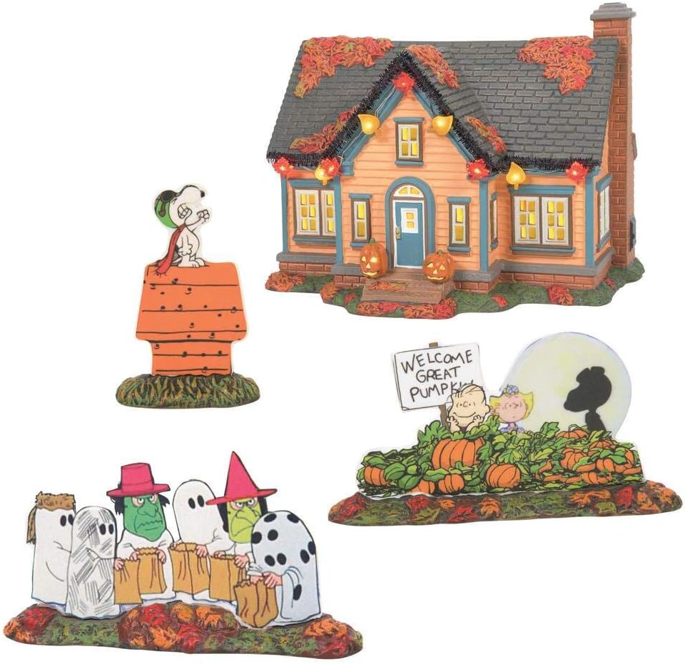 Department 56 Snow Village Halloween Trick or Treat Lane Peanuts House Lit Building and Accessories, 6.57 Inch, Multicolor