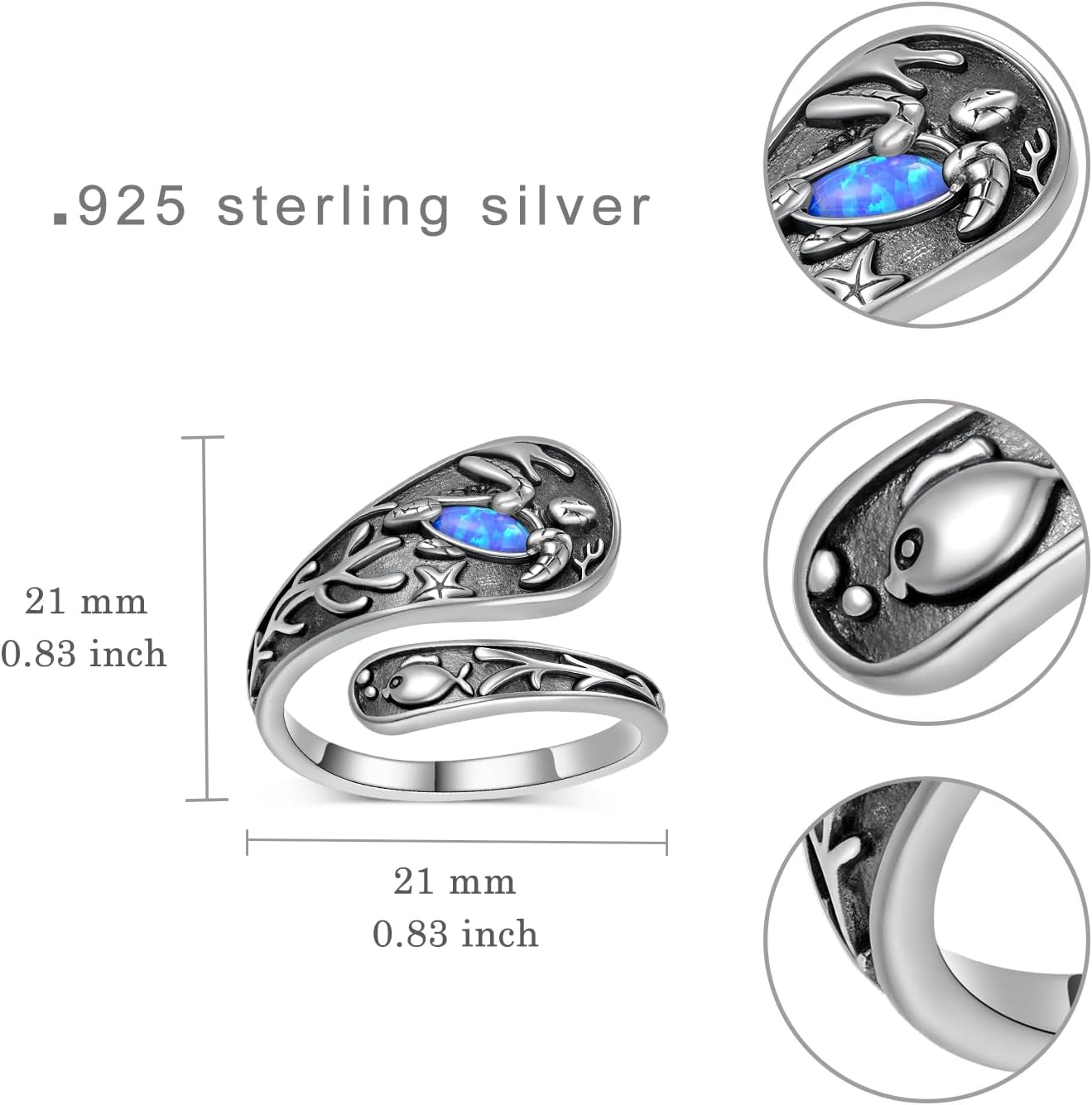 Turtle Ring 925 Sterling Sliver Opal Turtle Spoon Ring Turtie Jewelry Gifts for Women