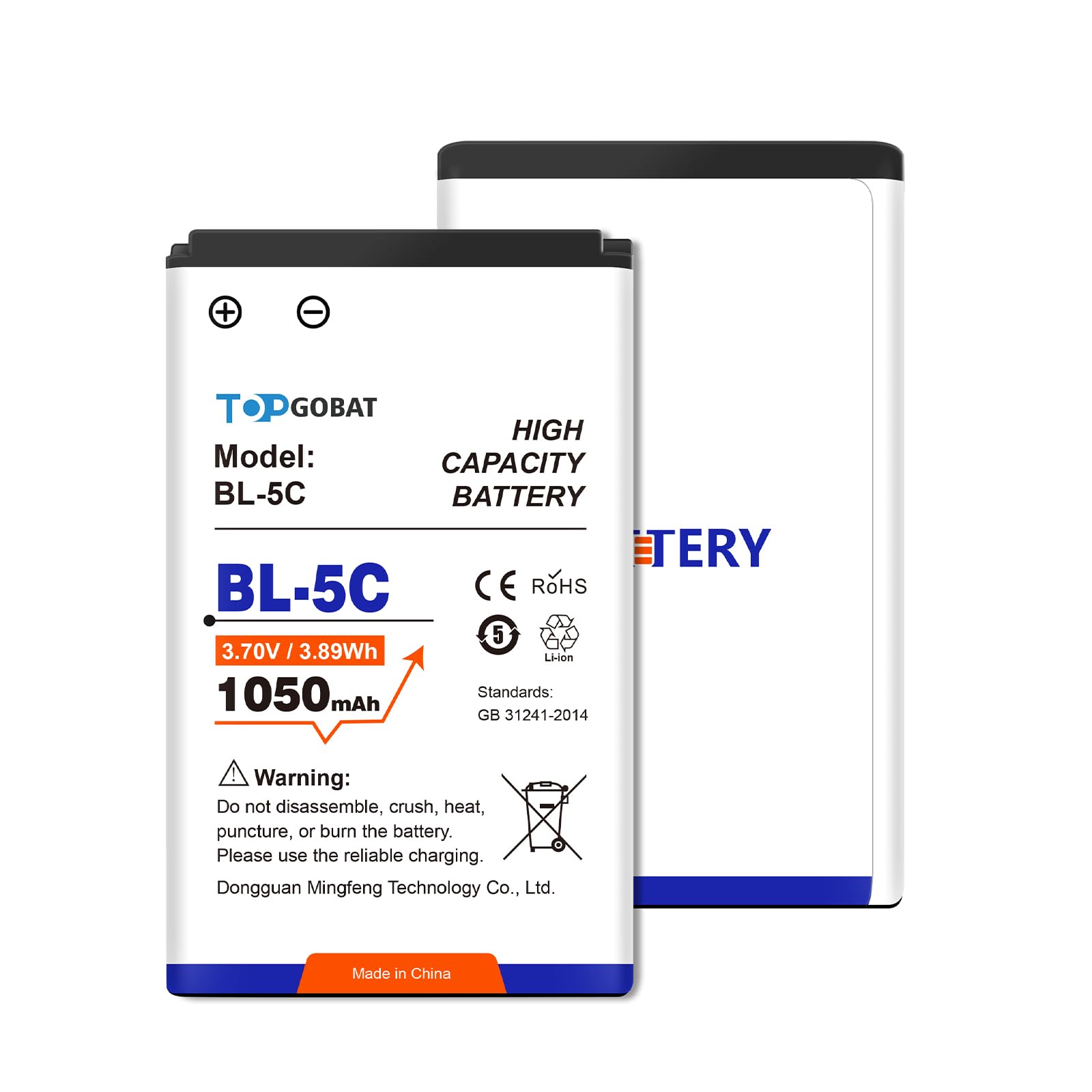 TOPGOABT 2 baterías BL-5C, batería de 1050 mAh de alta capacidad compatible con dispositivos utilizados BL-5C batería radio BT altavoz cámara