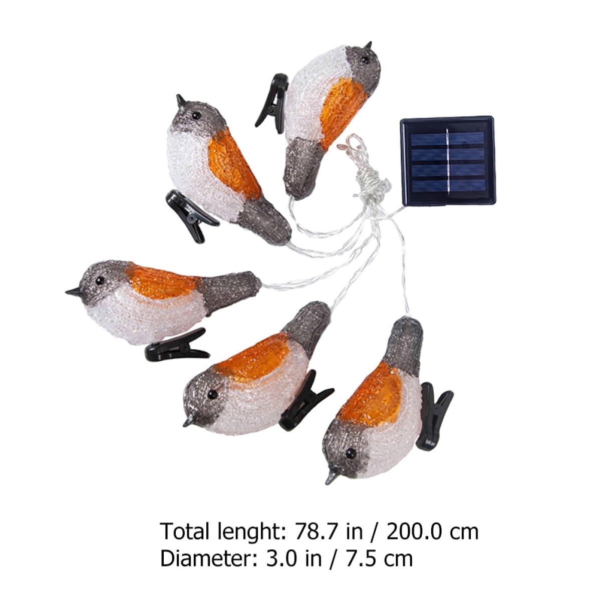 Toyvian Solar LED Rotkehlchen Lichterkette 5v Acryl Kunststoff Ip65 | Balkon und Hof, mit Geringem Verbrauch, 1 Satz für Party und Gartendekor