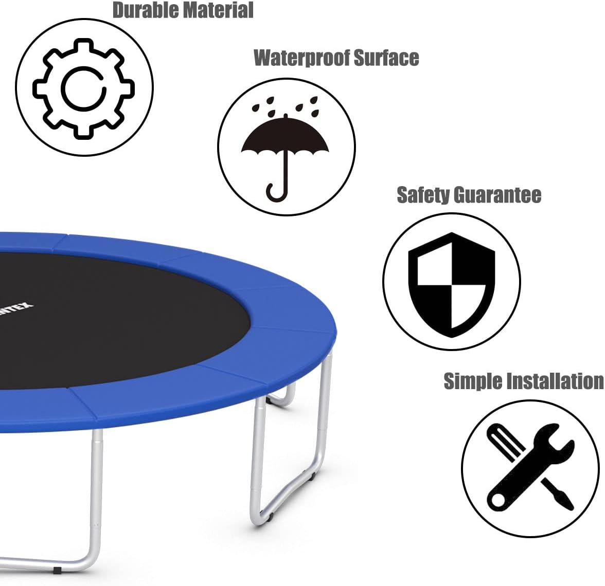 Giantex Trampoline Pad, 8ft 10ft 12ft 14ft 15ft 16ft Trampoline Replacement Safety Pad, No Holes for Pole, Waterproof Trampoline Accessories Spring Cover