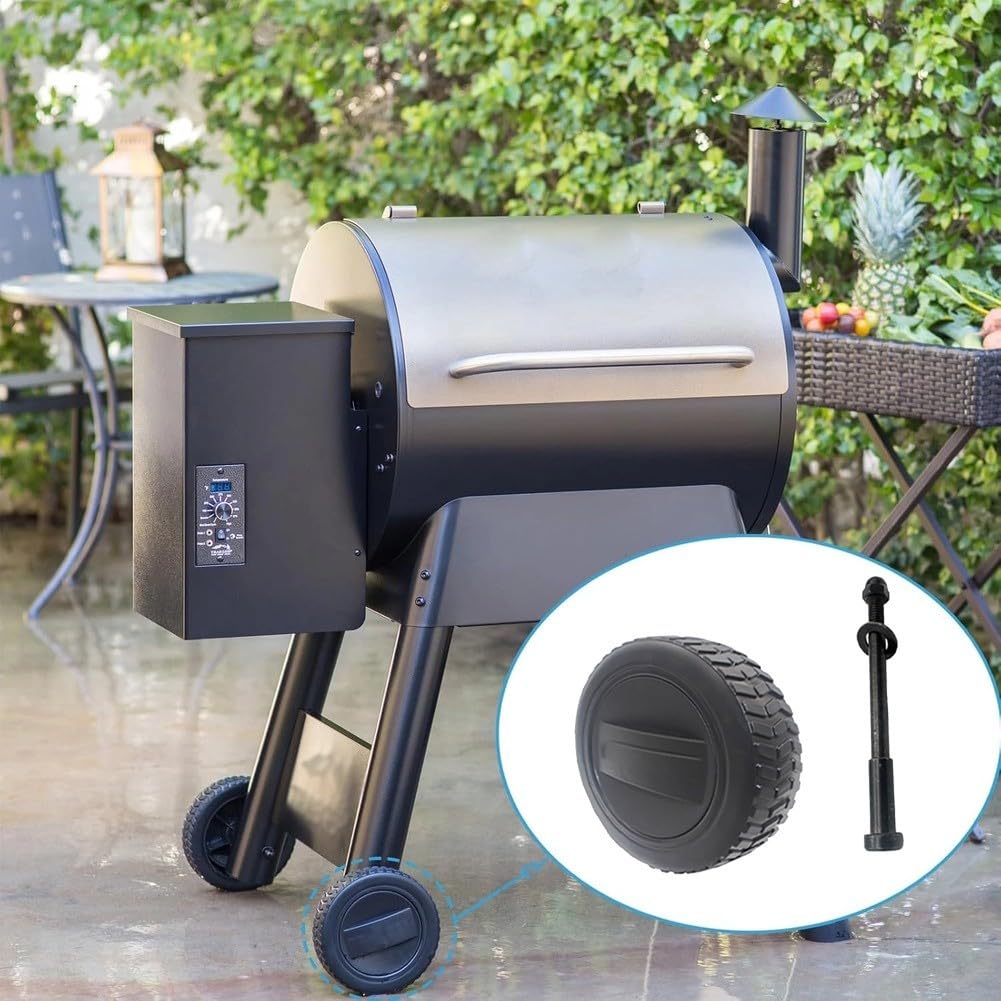 Ruote girevoli per barbecue per Traeger, ruote in gomma silenziose per griglia a pellet di legno, ruote di ricambio resistenti