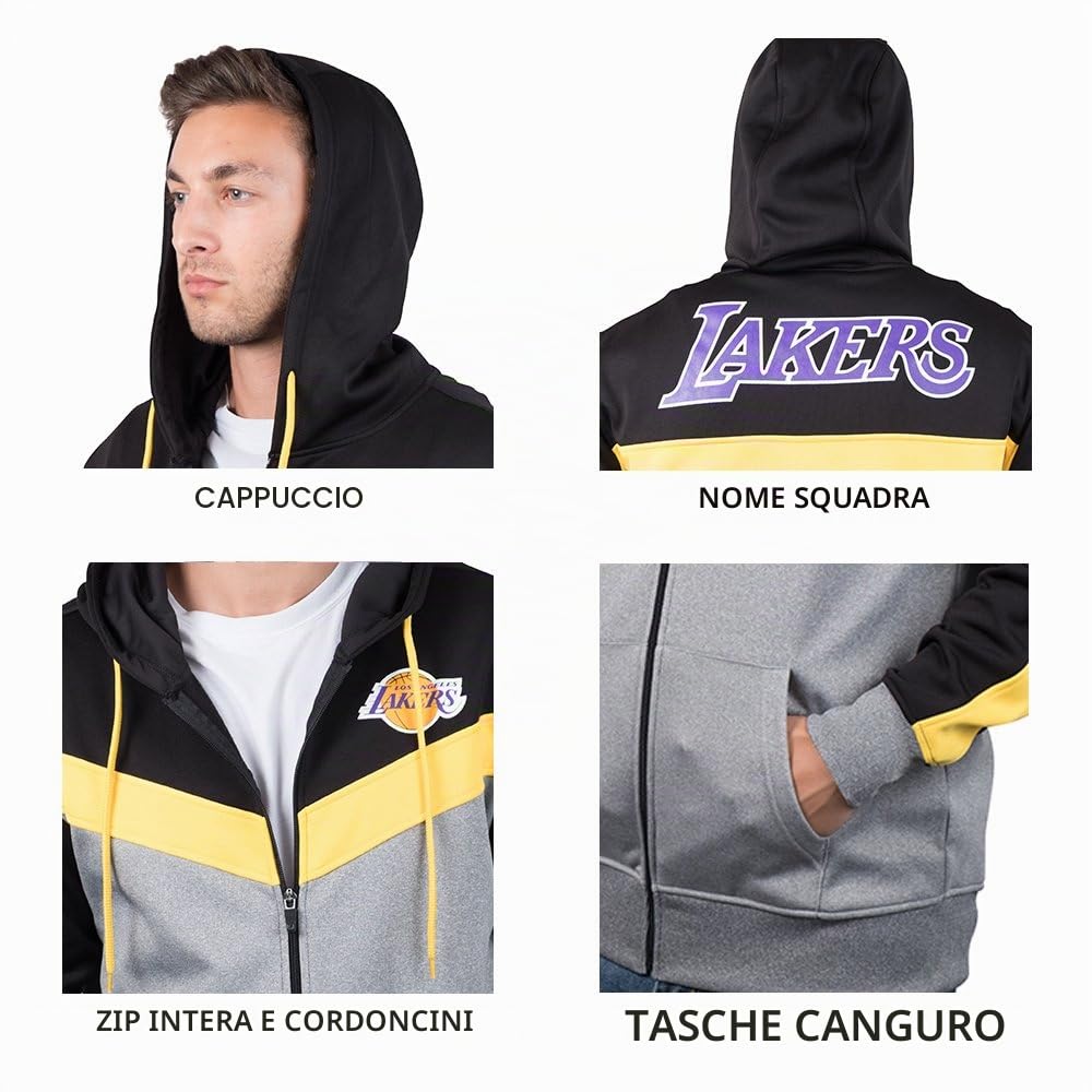 Ultra Game Felpa con Cappuccio e Zip Intera NBA Ufficiale da Uomo, Taglio Posteriore a Contrasto