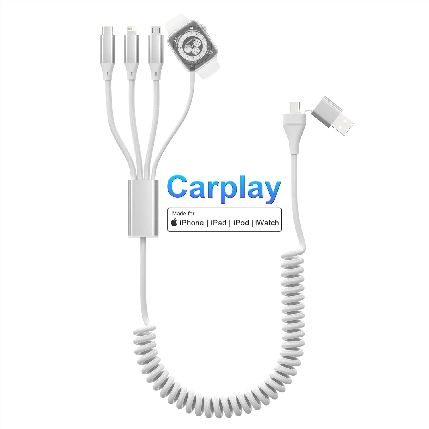 Amazon.co.jp 4in2 コイル状 Apple Watch 充電ケーブル [MFi 認定] ライトニングケーブル カールコード