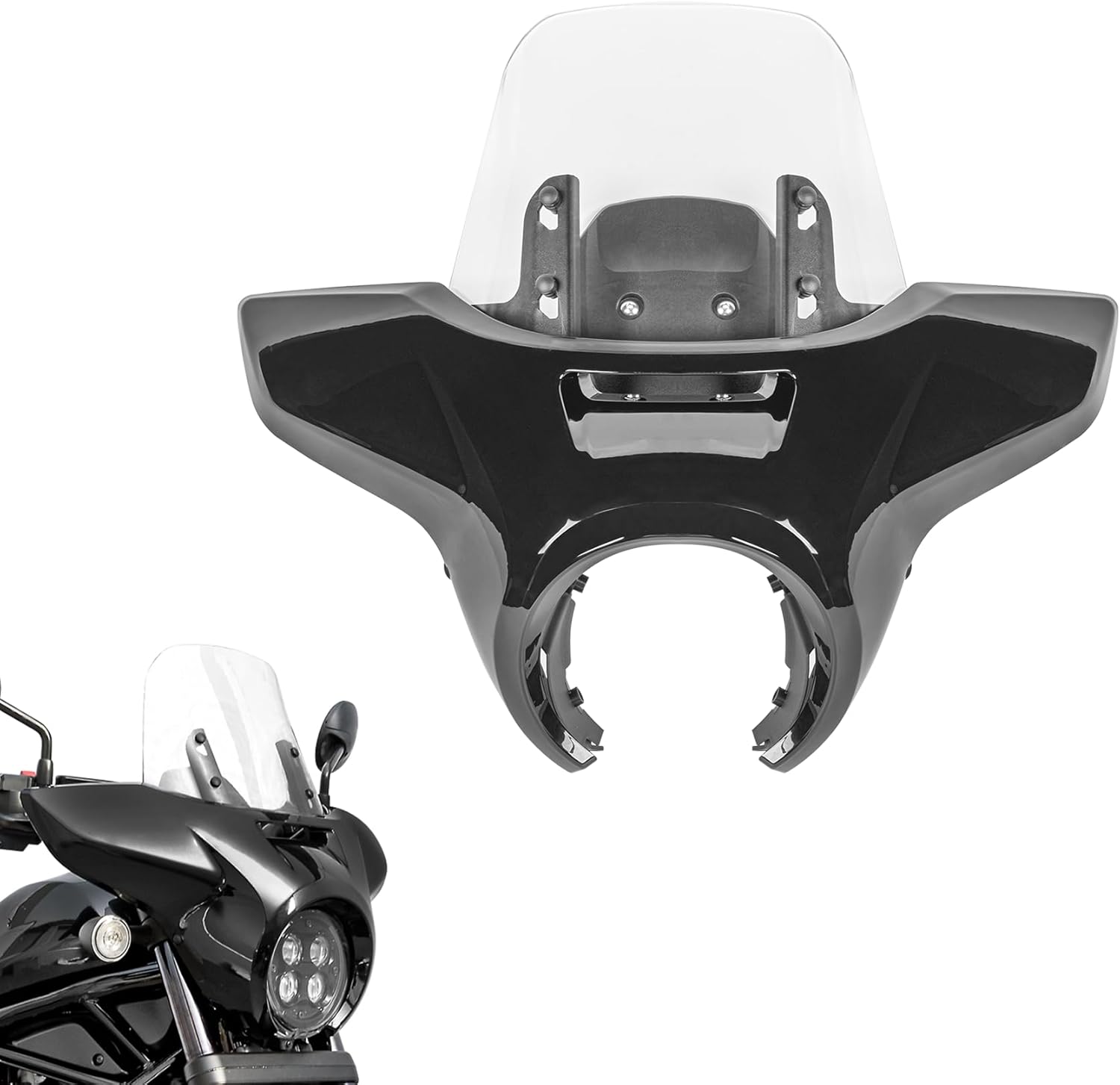 Motorcycle Headlight Fairing Cowl with Clear Windshield Deflector Fit for Rebel 1100 CM CMX 1100 2021 2022 2023 2024 2025 2026 Windscreen Visor Glossy Black