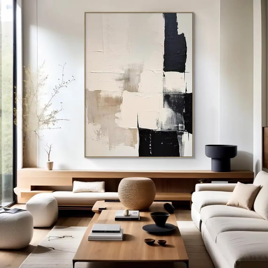 DFZEWKI Canvas Black Beige Abstract Minimalist Wall Art Canvas Painting Living Room Decor(30x40cm(12x16in)/No frame)