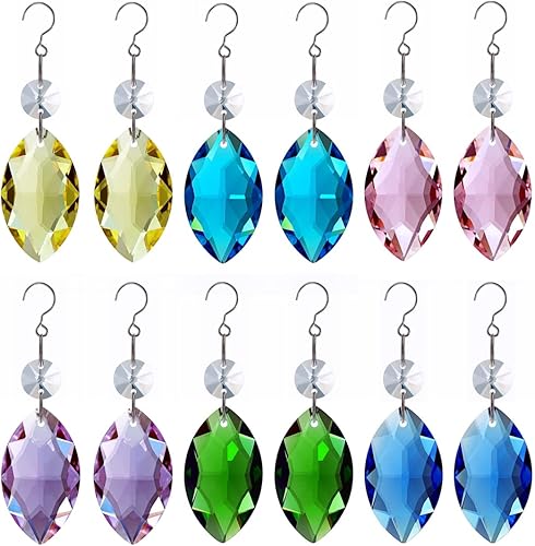 12 prismas de cristal para araña, diseño de lágrima, arco iris, cristales colgantes para ventanas, decoración del hogar colorida