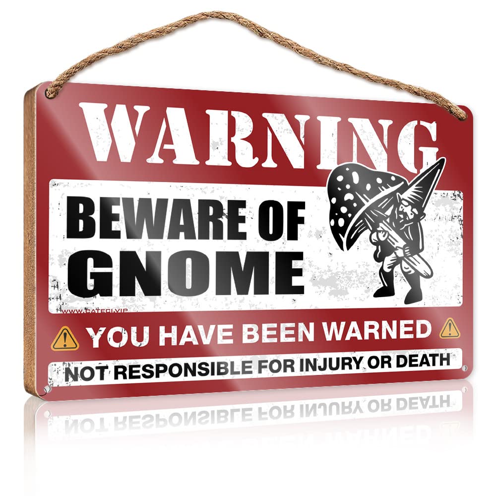 DTHA Farmhouse Signs Beware Of Gnome Wooden Sign Farmhouse Decor For The Home Funny Bathroom Decor(15X28CM)