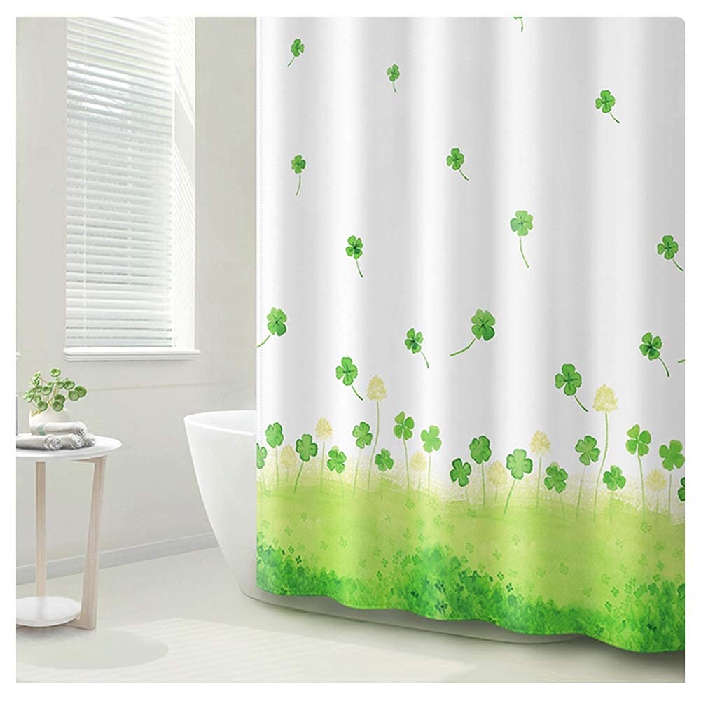 Long rideau de bain imperméable et anti-moisissure au motif d'herbe verte