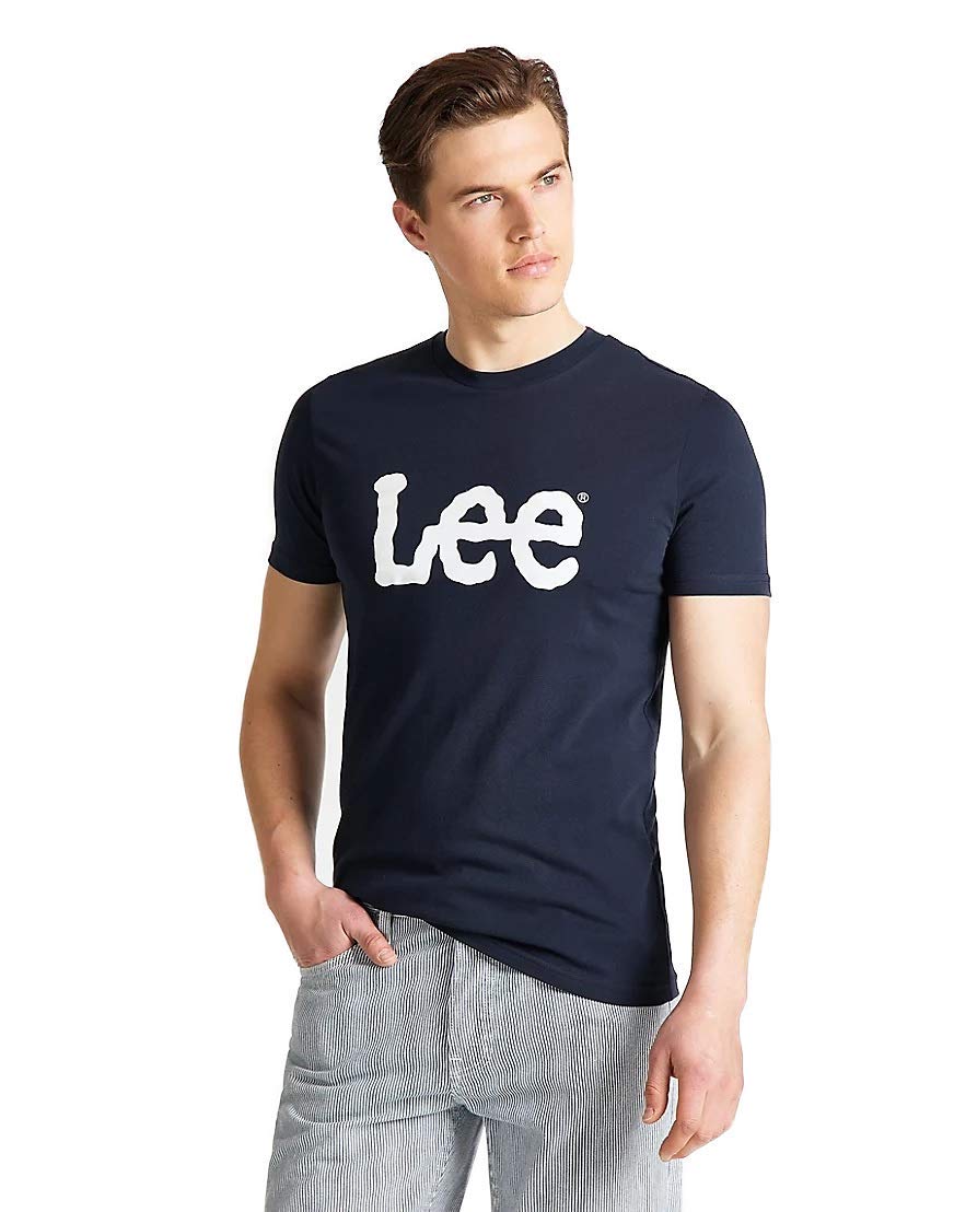 Lee Men's Wobbly Logo Tee T-Shirt, Navy Drop, 4XL