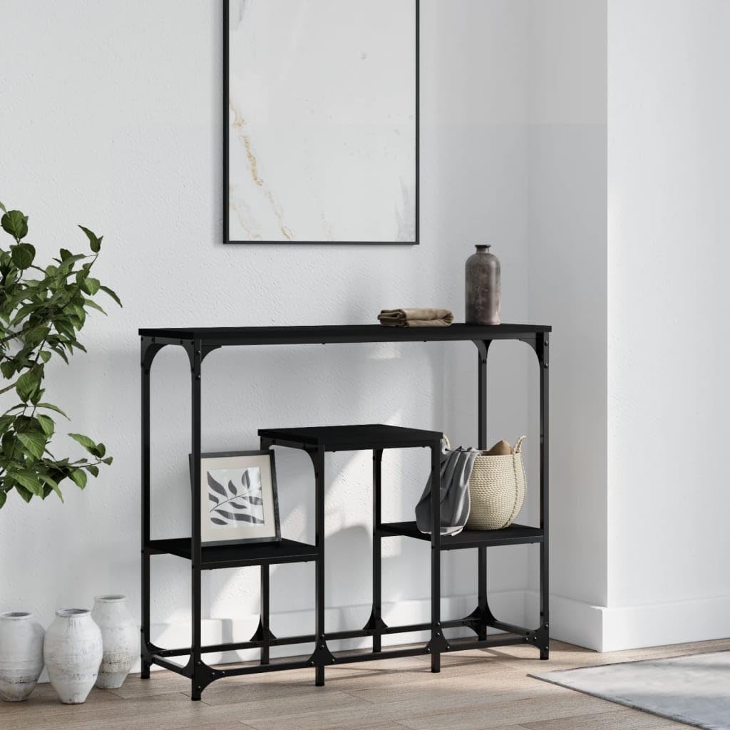 Rantry Holzwerkstoff Konsole Schwarz - Stauraum für Wohnzimmer, Standsicherheit mit Wandhalterung - 89,5 x 28 x 76 cm Model833383