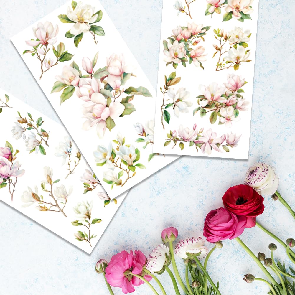 Vintage Flower Rub On Transfers - Waterproof Furniture Decals For Wood, Glass, Retro DIY Crafts (6x12 Inch, 3 Sheets) - View #2