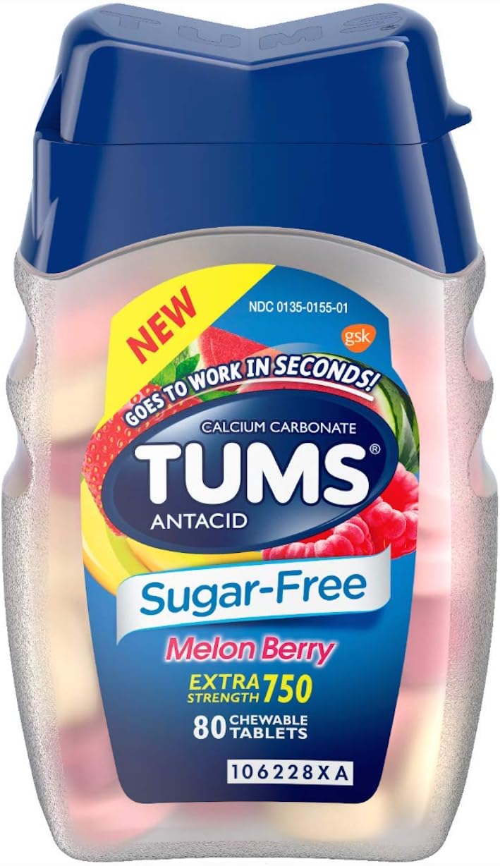 Tums Melon Berry, Sugar Free, 80 Chewable Tablets