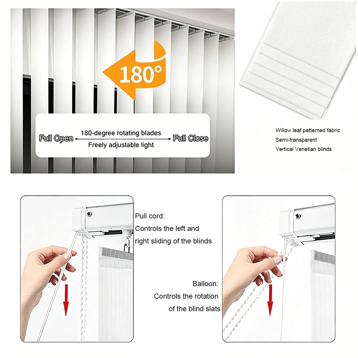 Générique Store à Lamelles Vertical, Store Californien pour Portes coulissantes, Rideaux en Tissu filtrant la lumière pour Grandes fenêtres, Store Vertical sur Rail Anti-UV Protection(B130xH150cm)