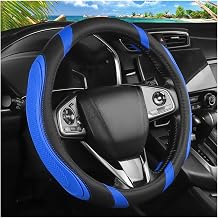 15 Inch Anti-Slip Steering Wheel Cover for Vehicles, Black/Red | elastic construction, breathable surface, leather feel, universal vehicle sizing, automotive interior protection