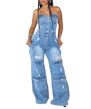 【88】THEREDTHREAD Sprint denim 1 toys Amazon.com: TACSTRUN Women's Tube Top Denim Jumpsuit High