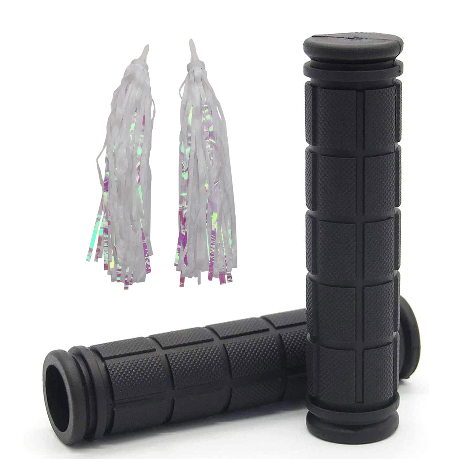 YOROZUCERY Bike Handlebar Grips with Tassel Streamers, Non-Slip Soft Rubber Bike Handle Grips for Kids and Girls Boys, Mountain Bike MTB BMX Scooter