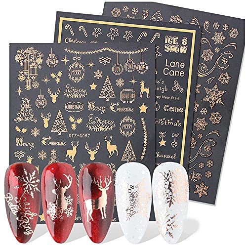 Dornail 8 Blatt Weihnachten Nagelsticker 3D Roségold Schneeflocke Nagelaufkleber Holografische Selbstklebend Nagel Aufkleber Winter Nail Art Stickers Ferien Nageldesign Nagelkunst Nägel DIY Dekoration Cover
