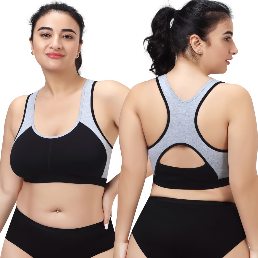 RAJNI Cotton Sports Bra for Women – Padded, Racerback, Full Coverage, Cami Bra for Girls– Ideal for Gym, Workout, Walking, Yoga & Running RAJNI Cotton Sports Bra for Women – Padded, Racerback, Full Coverage, Cami Bra for Girls– Ideal for Gym, Workout, Walking, Yoga & Running