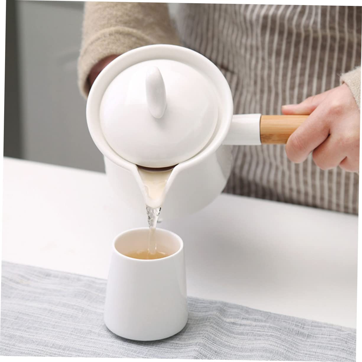 Sartén de cerámica con mango de madera, recipiente de té de vidrio con tapas, hervidor de té para estufa, olla pequeña con tapa, cuchara para servir, olla de leche para el hogar, mini calentador de