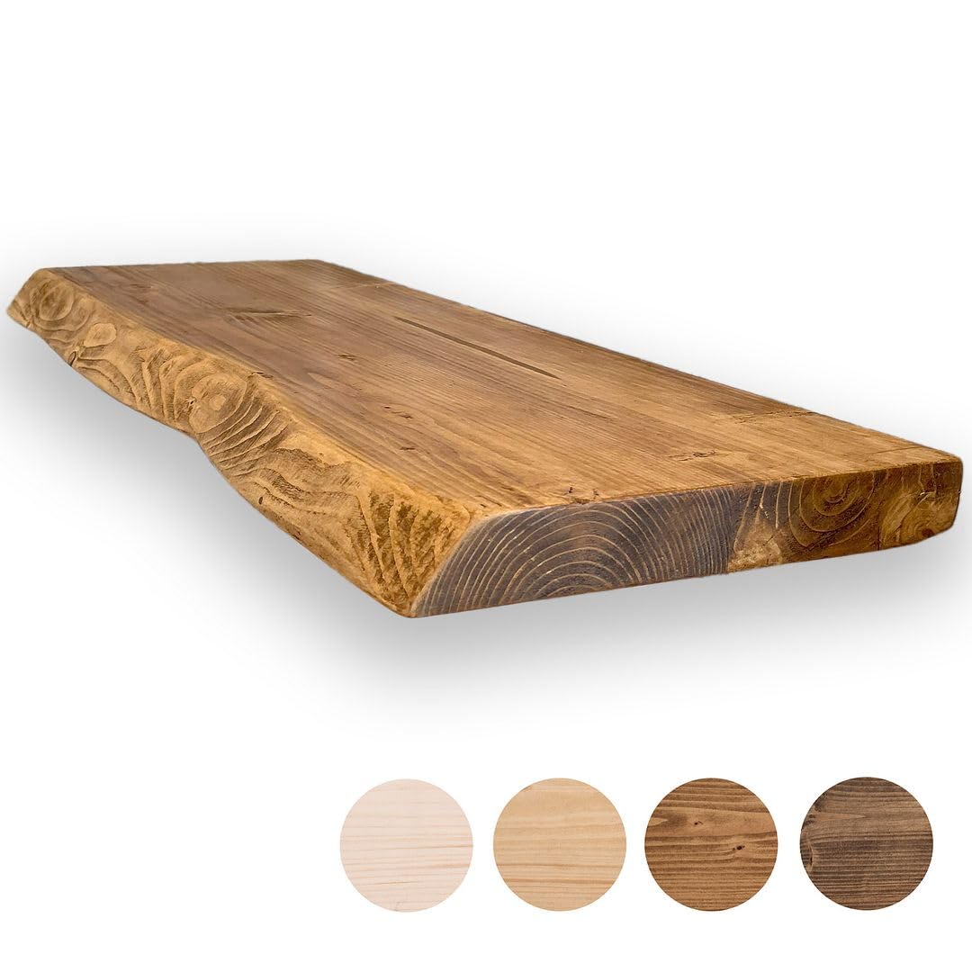 MoonTree Rustykalna półka ścienna, jaskrawa krawędź, 120 cm x 30 cm x 3,8 cm, efekt ciemnego dębu