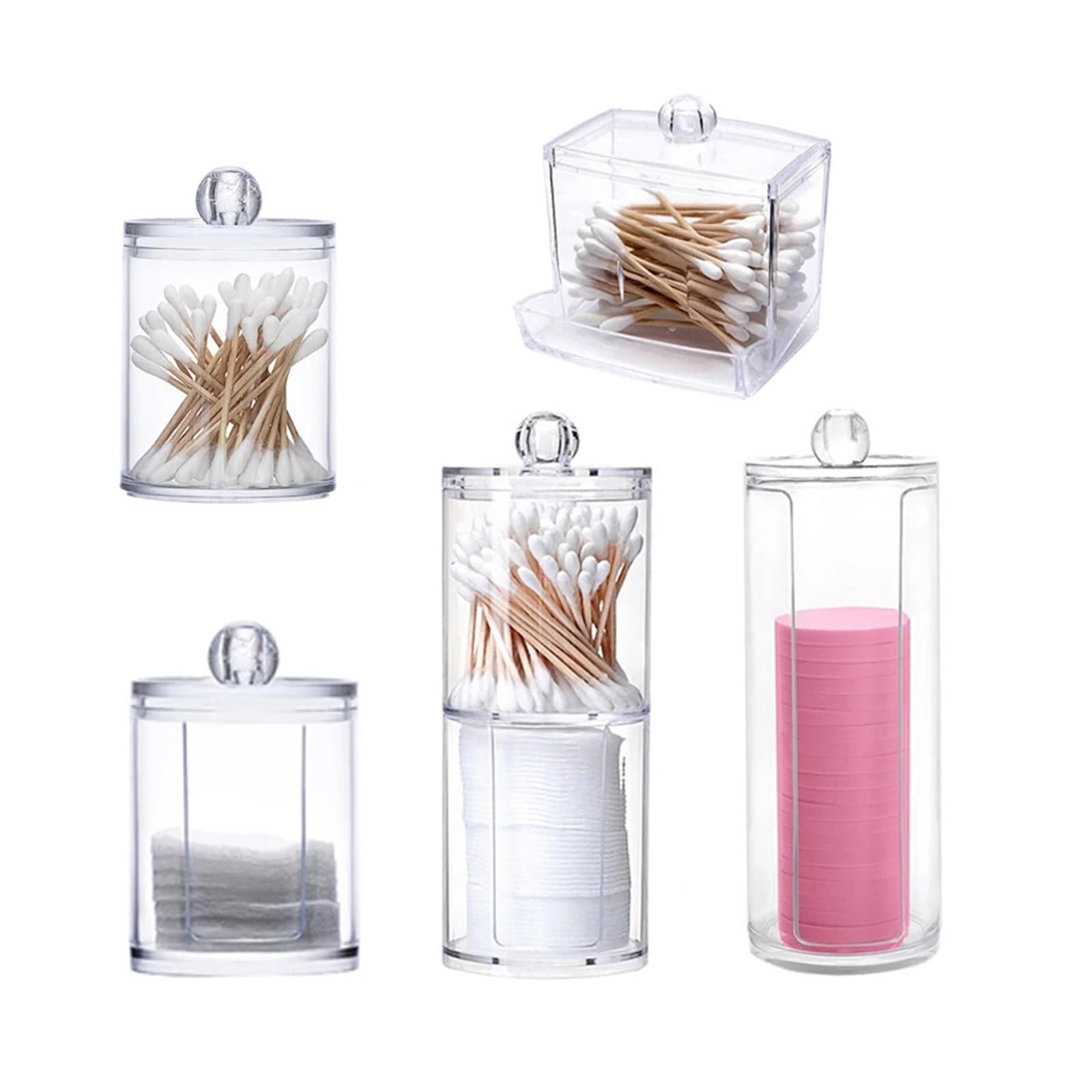 Acrylic Makeup Organizer Cotton Swabs Qtip Container Cosmetic Makeup Cotton Pad Organizer Jewelry Storage Box(Empty Box)(Cotton Swab White)