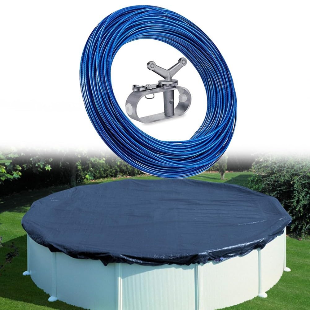 Kit de apriete de cubierta de piscina con cable de acero recubierto de plástico de 100 pies y tensor diseñado para una seguridad sólida y ajustable de piscinas sobre el suelo