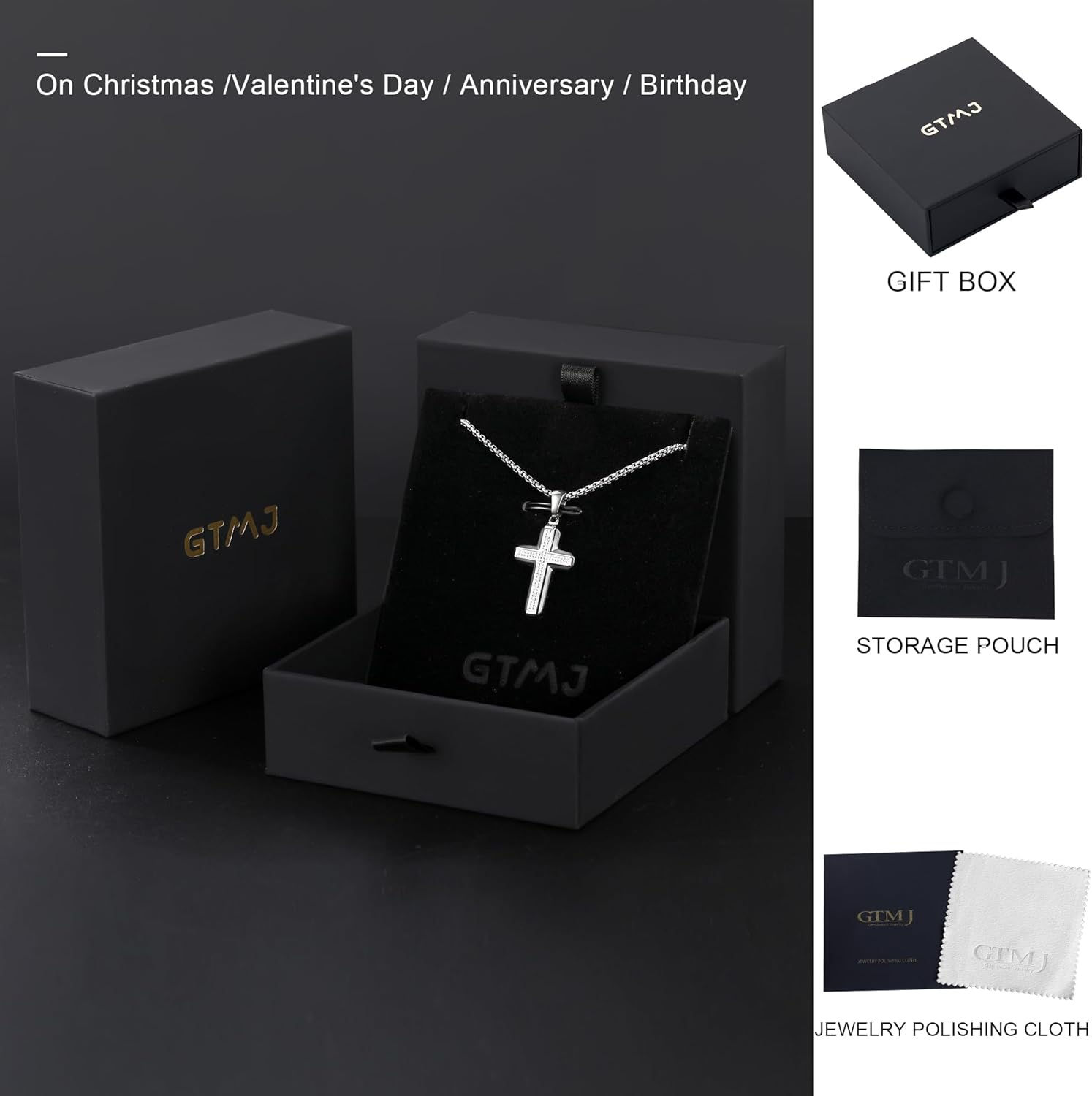 Stainless Steel Cross Necklace for Men Women, Zirconia Adjustable 24-26 inch Box Chain, Religious Jewelry Gift for Him - Image 4