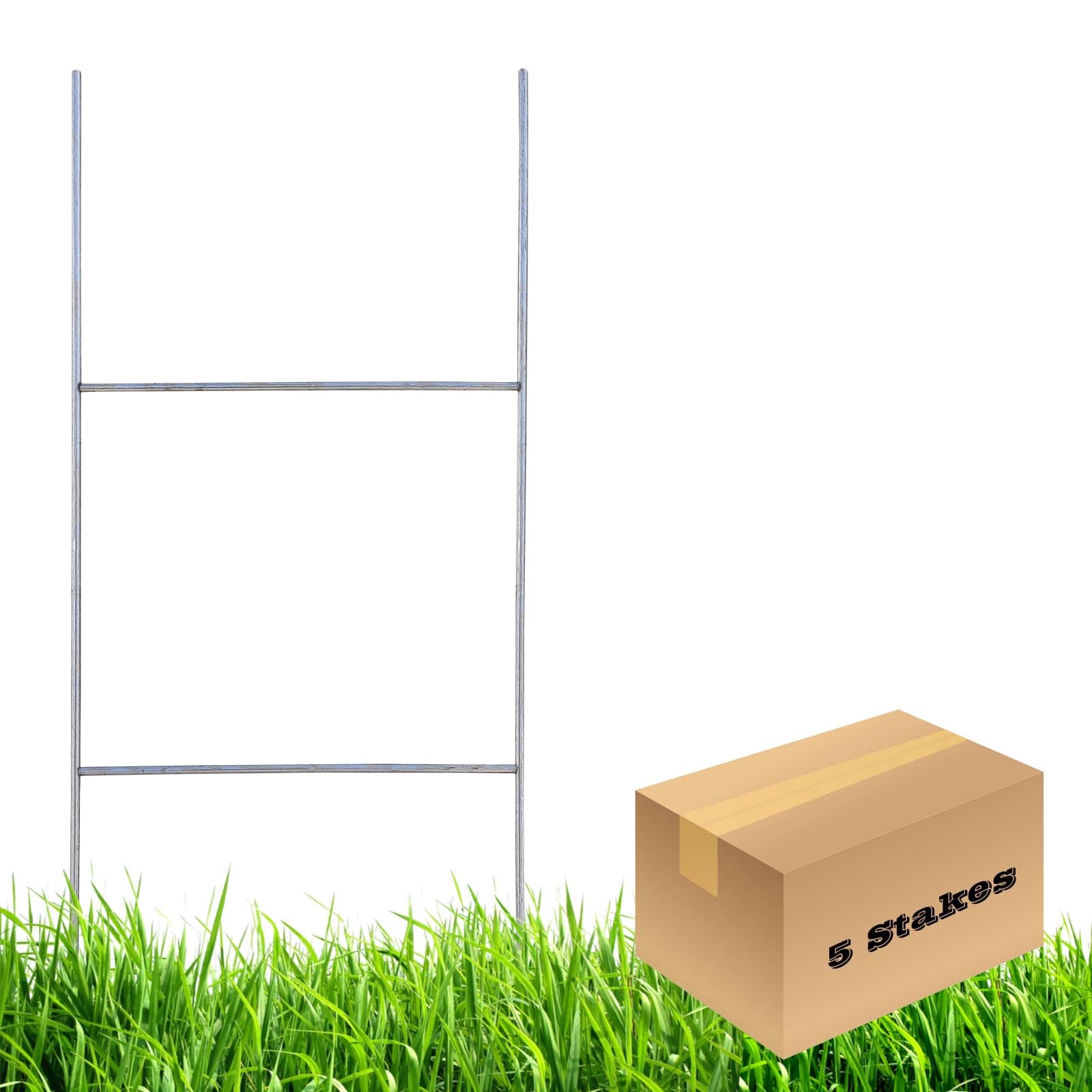 5 Pack H Frame Wire Stakes 16"x7", Metal Yard Sign Stakes for 4mm,5mm and 6mm Corrugated Plastic Yard Signs