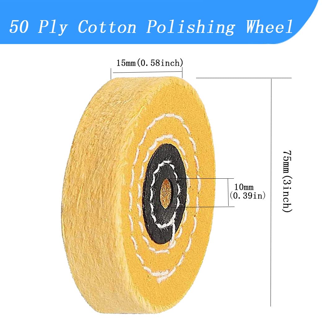 Luo ke 5 Pcs 3'' Cotton Polishing Wheel - 3/8'' Arbor Hole Muslin Polishing Kits Cotton Buffing Wheels for Bench Grinder/Table Grinder (Yellow)