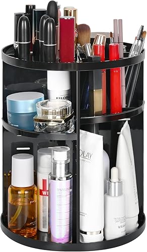 MuForu Organizador de maquillaje giratorio de 360 grados, organizador de cosméticos ajustable con soporte para brochas de maquillaje, organizadores