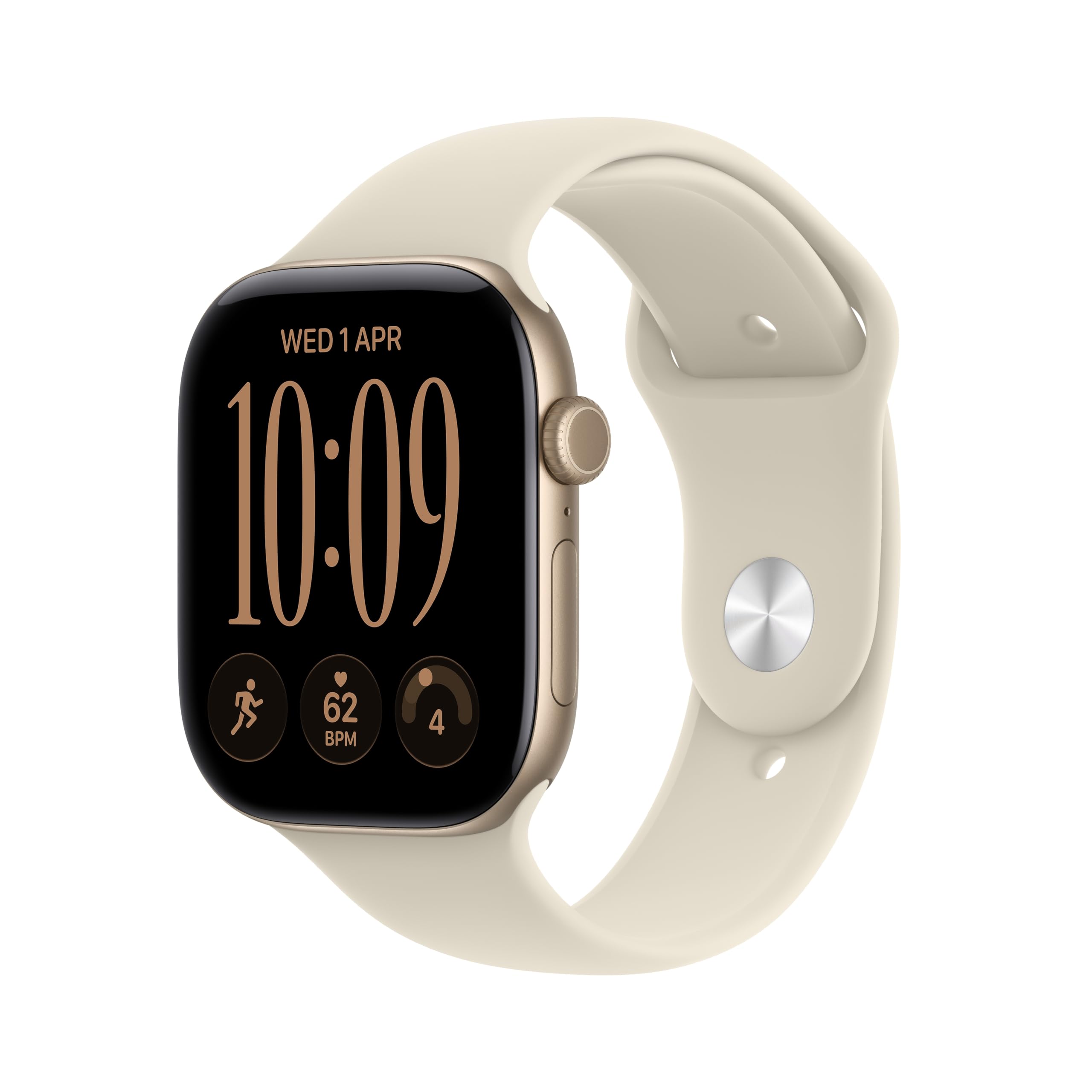 Apple Watch Series 12 GPS 46mm Smartwatch Light Gold Aluminium Case | Sand Sport Band - S/M. Health + Fitness + Sleep Tracking, Heart Rate, Safety