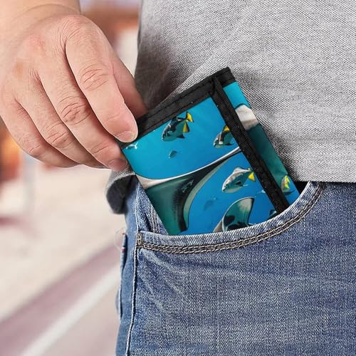 Manta Ray And Fishes Slim Wallets for Men Money Clip Card Holder Wallet Men's Trifold Wallet And Coin Pocket 6