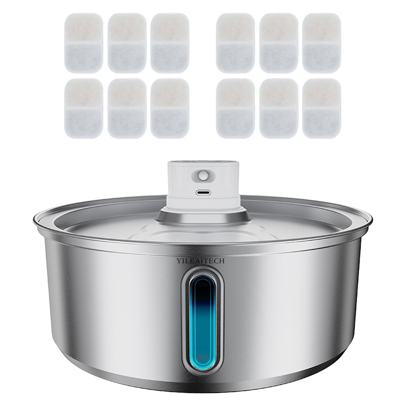 Wireless Cat Water Fountain Stainless Steel, Battery Operated, Cordless Pet Water Fountain for Cats & Dogs with Motion Sensor, Ultra Quiet Pump, 12 Filters (SS, 8L)