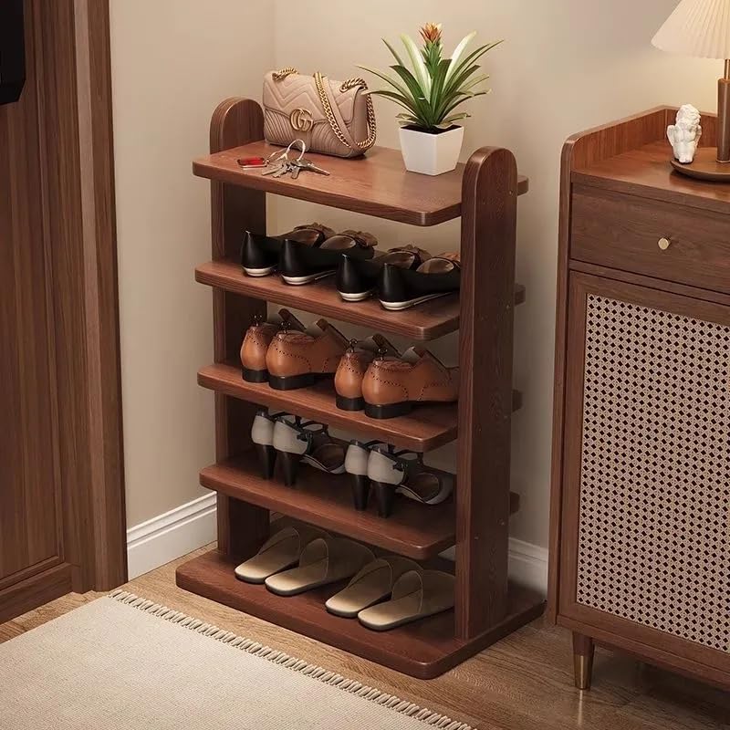 Tall Narrow Oak Shoe Rack 5/6/7 Tier, Space Saving Corner Shoe Organizer, Entryway Hallway Garage Shoe Storage Shelf for Small Spaces (5tier, 52cm)