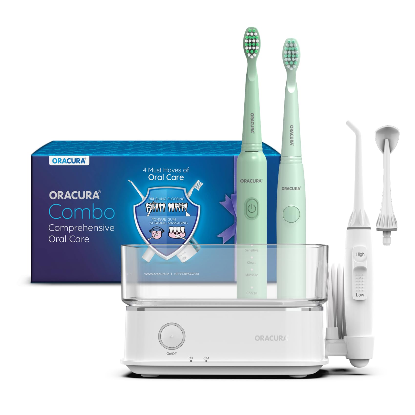 ORACURA® Daily Care Combo Water Flosser® OC450 White & SB100 Sonic Lite Battery Operated Electric Toothbrush & SB200 Sonic Lite Electric Rechargeable Toothbrush Green-picture-18