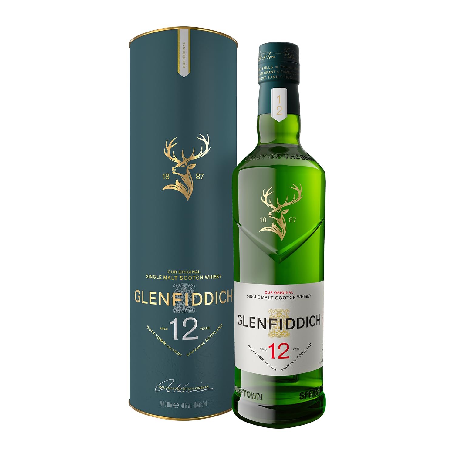 GLENFIDDICH 12 Year Old Single Malt Scotch Whisky - Bold Balance - Fresh Pear, Subtle Oak - Matured in Oloroso Sherry & Bourbon Casks - Product Of Scotland - 40% ABV - 70 cl, Packaging May Vary
