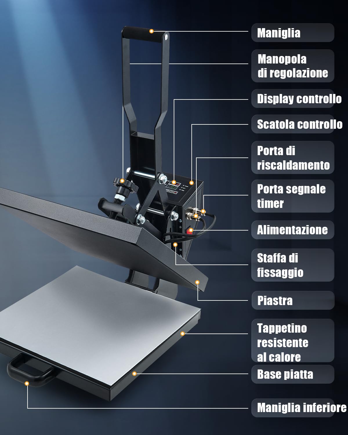 CREWORKS 38x38cm Pressa a Caldo per Magliette con Doppio Tubo di Riscaldamento a Controllo Digitale 1400W Pressa Calore Termopressa Multiuso per Magliette, Cuscini, Borse DIY e Affari