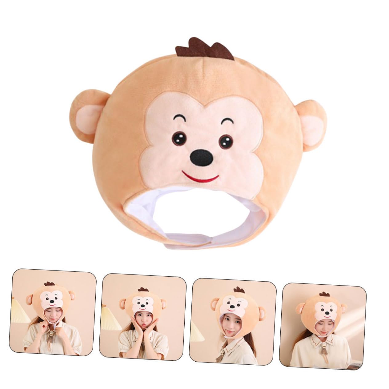 Cappello Peluche Scimmia da Cosplay, Accessorio Costume Leggero Beige