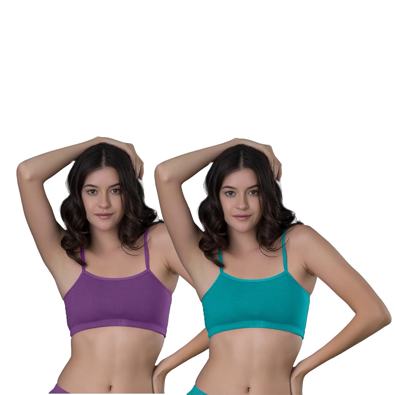 INTIMACY LINGERIE Women's Cotton Brassiere | Non-Padded | Non-Wired | Moderate Coverage | Slipon Sports Bra Brassiere, with Inner Bottom Elastic and Thin Straps | 2 Piece | ()(Combo2_CA05_P)