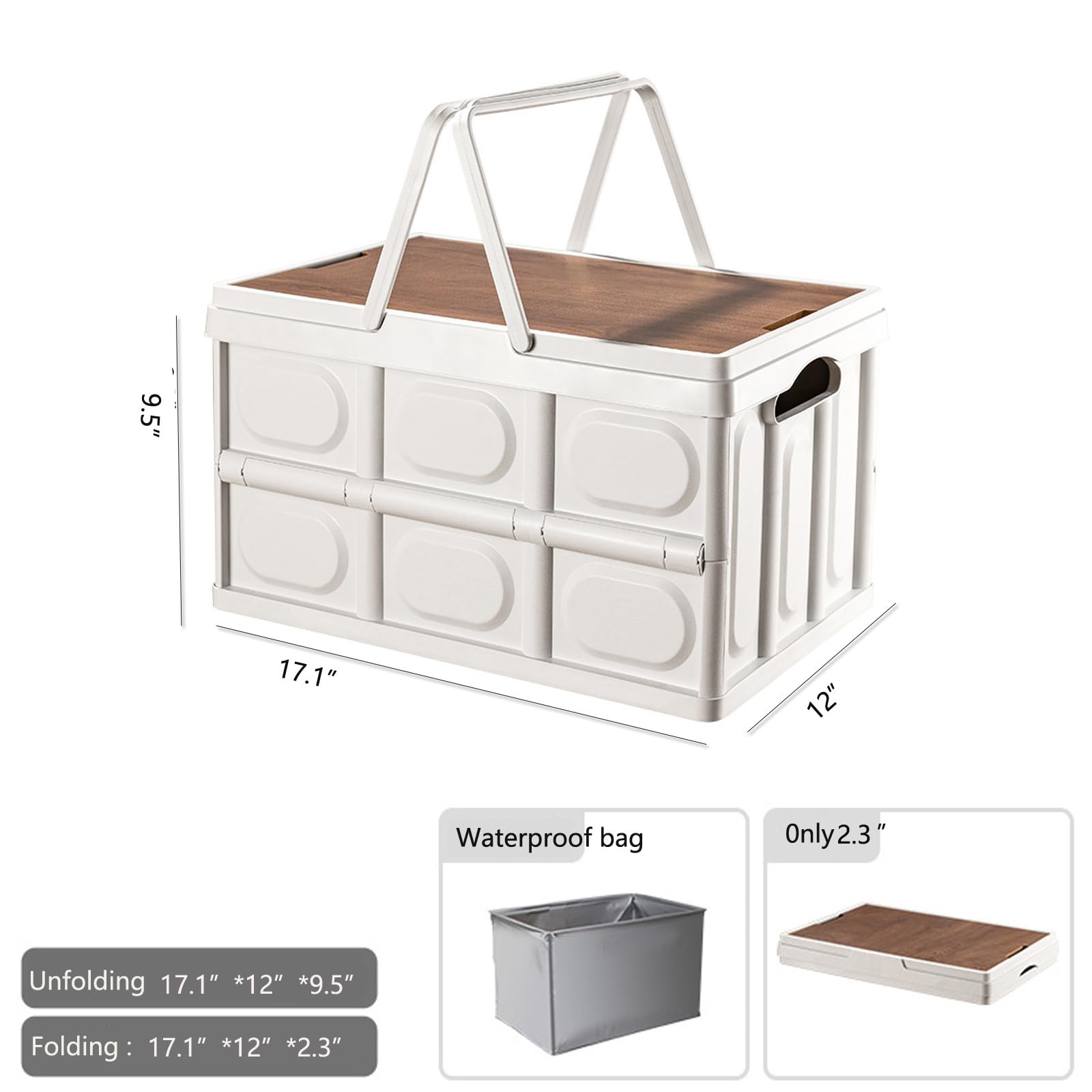 Caja organizadora de plástico plegable con tapa para estudiantes, libros, almacenamiento y transporte, caja apilable para camping, tienda de automóviles