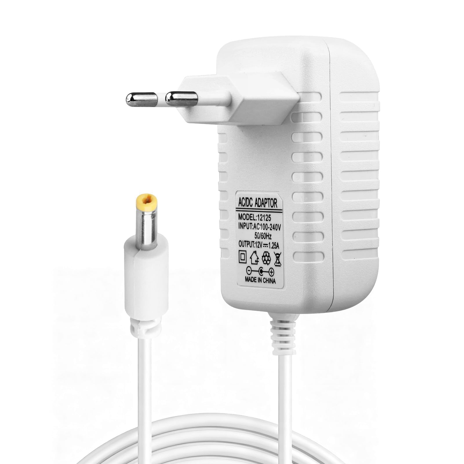 15W Adaptador de Corriente para Echo Dot (3.ª y 4.ª generación) Echo Show 5, 12V 1.25A Cargador Adaptador para Echo Spot y Fire TV Cube 2M Cable de Alimentación (Blanco)