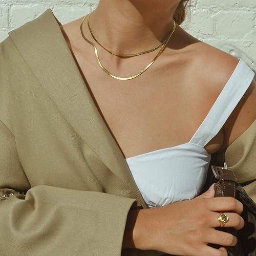 Miniatura 4 de CLASSYZINT Collares de cadena plana de oro para mujer, cadena de serpiente de acero inoxidable, lindo collar de gargantilla, joyería minimalista,