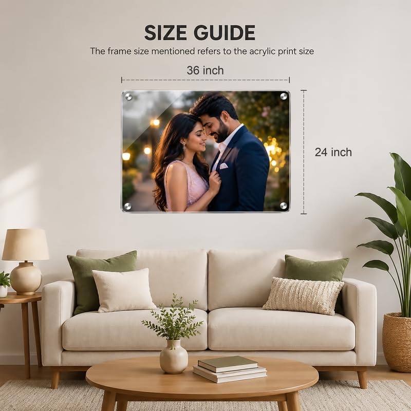 Image of Giftplease Customized Acrylic Photo Frame 24x36 Inch | Personalized Wall Photo Print | 5mm Premium Clear Acrylic | Wedding, Anniversary, Couple & Family Picture Frame for Home Decor