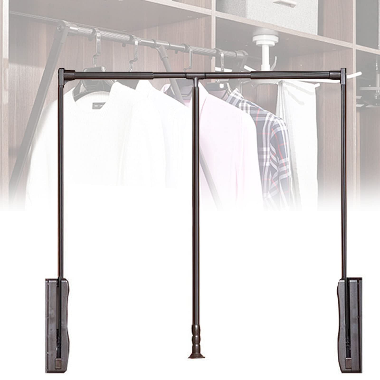 HTTGDGDH Adjustable Heavy Duty Folding Clothes Rack - Retractable Garment Rod - 30Kg Capacity - Perfect For Organizing Clothes - Stylish Brown Finish,