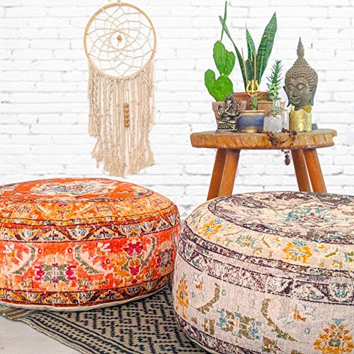Mandala Life Art Bohemian Floor Cushion Cover - 24X8 Inches - Round Moroccan Pouf Ottoman Case - Cotton - Boho Decor Accent Furniture #TOP3